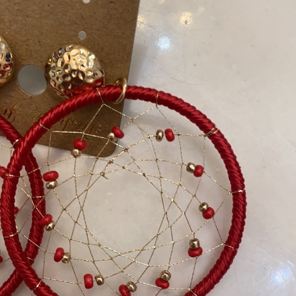 New Gold and Red Dreamcatcher Pierced Earrings - Picture 2 of 4
